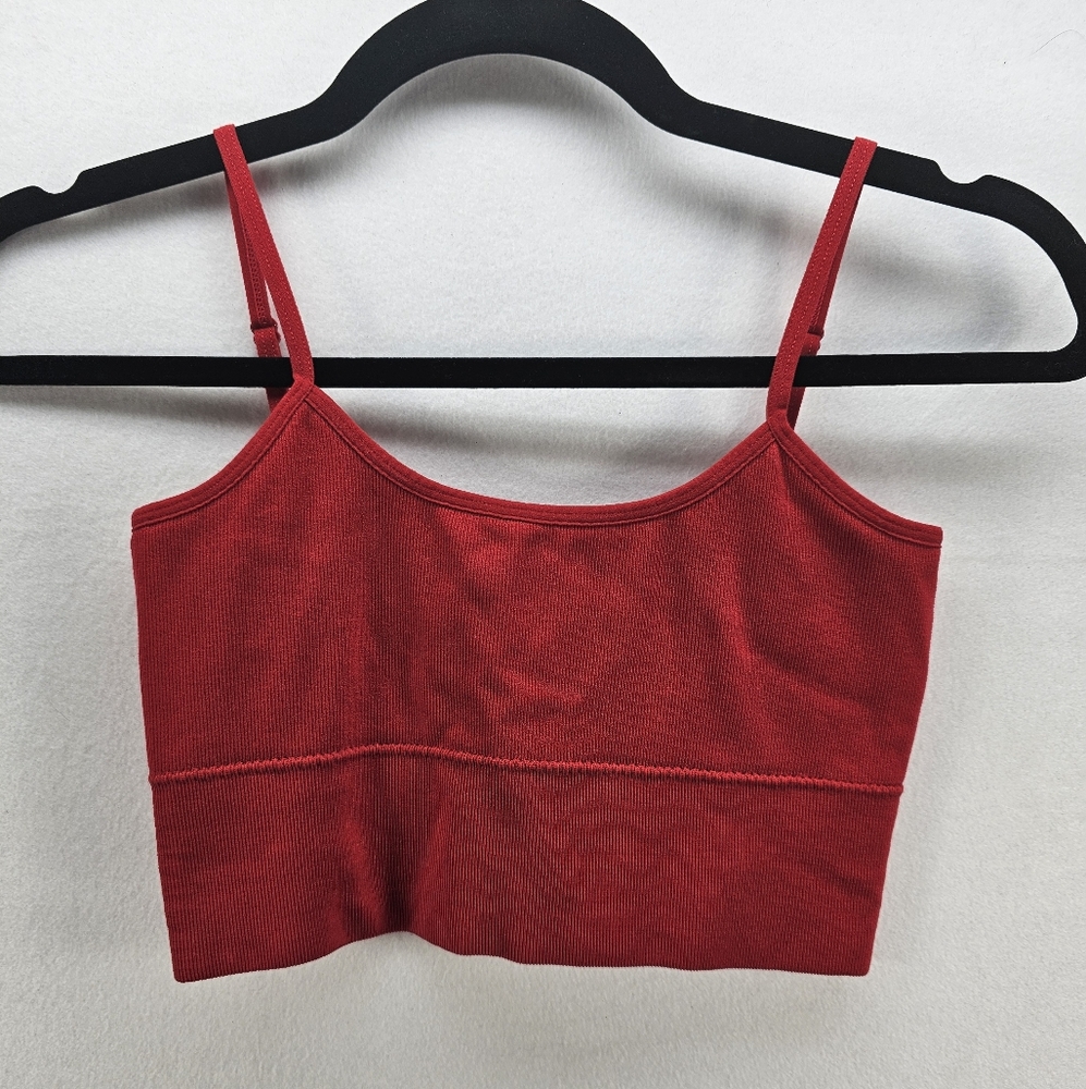 Garage Women's Red Ribbed Knit‎ Crop Tank Top Adjustable Straps P/S